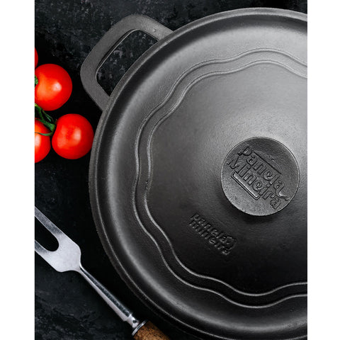 Caçarola de Ferro Fundido 25cm Panela Mineira 4L com Tampa e Alças Laterais Preta