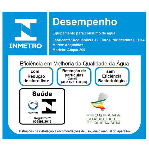 Filtro de Água Acqua 200 TR 7' POU com Refil de Carbon Block Acquabios Ponto de Uso