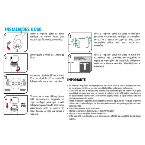 Filtro de Água Acqua 200 TR 7' POU com Refil de Carbon Block Acquabios Ponto de Uso