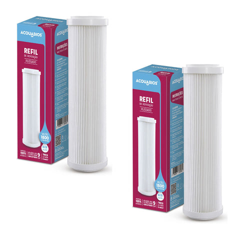 Kit 2 Refis de Reposição Plissados para Filtro de Caixa D'Água 25 Micra em PP Acquabios Branco