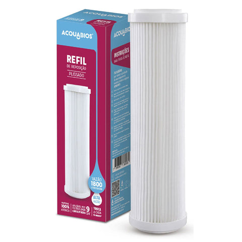 Kit 2 Refis de Reposição Plissados para Filtro de Caixa D'Água 25 Micra em PP Acquabios Branco