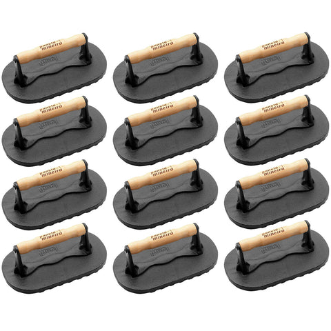 Kit 12 Prensadores de Bife Oval em Ferro Fundido com Alças de Madeira Panela Mineira