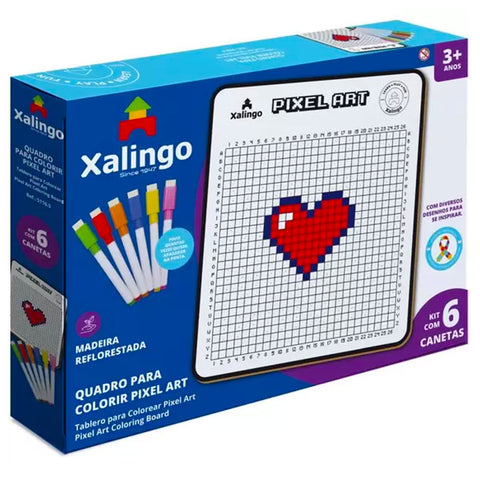 Quadro de Colorir Educativo Tdah Xalingo com 6 Canetinhas Brinquedo Pixel Art Branco