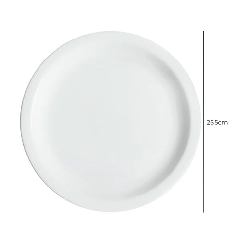 Jogo 24 Pratos Rasos de Porcelana 25,5cm Classe Única Iguaçu Germer Branco