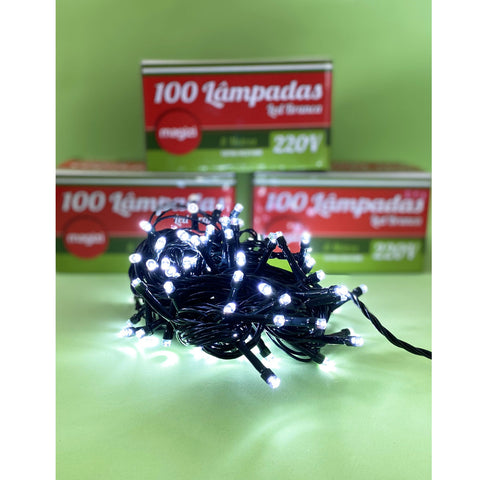 Kit 4 Cordões de Luzinhas de Natal 8m com 100 Lâmpadas Cada LED 8W Magizi 220V Luz Branca
