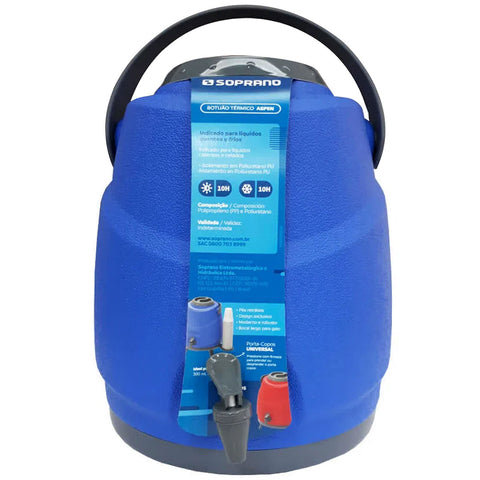 Botijão Térmico 9L com Pés de Apoio Porta Copos Retráteis e Torneira Aspen Soprano Azul