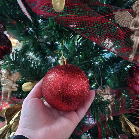 Kit 6 Bolas de Natal Lisas Foscas e com Glitter 7cm Grande Magizi Vermelhas