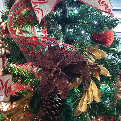Ramo de Flor Lírio Arranjo Árvore de Natal Decoração 24cm Magizi Cobre com Glitter