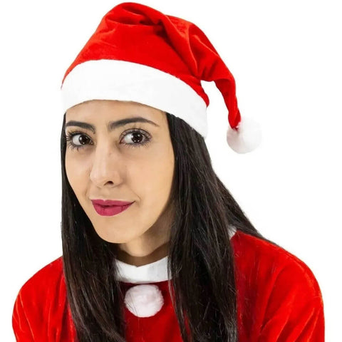 Gorro Natalino Touca Papai Noel de Veludo com Pompom 30cm x 40cm Magizi Vermelho