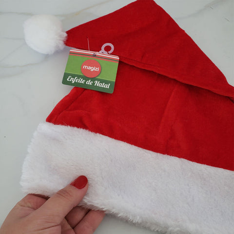 Gorro Natalino Touca Papai Noel de Veludo com Pompom 30cm x 40cm Magizi Vermelho