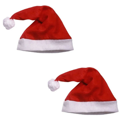 Kit 2 Gorros Natalinos Touca Papai Noel de Veludo com Pompom 30cmx40cm Vermelho