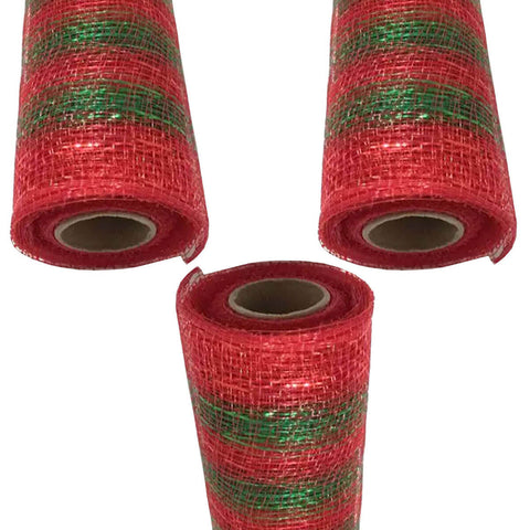 Kit 3 Telas Listradas para Decoração de Natal 15cm com 5 Metros Magizi Verde e Vermelho