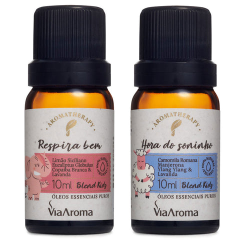 2 Blends Óleos Essenciais Puro Respire bem e Hora do Soninho Aromatizadores 10ml Via Aroma Kids