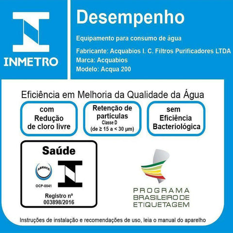 Filtro de Água Acqua 200 7' Refil Blindado AB200 Carbon Block Acquabios Tripla Proteção