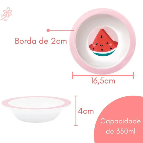 Pratinho Infantil Bowl Fundo 16,5cm Introdução Alimentar Frutti Melancia Buba Rosa