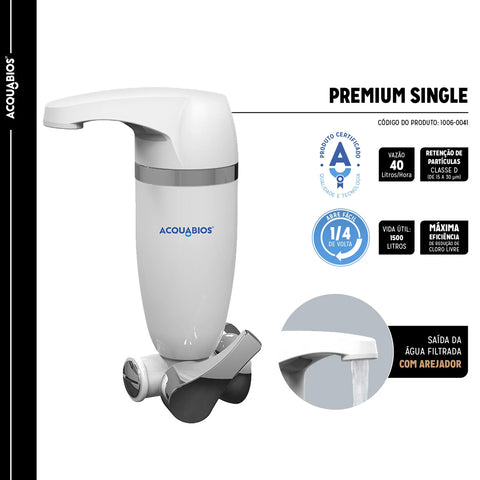 Filtro de Água de Parede Premium Single Equation Acquabios em Polipropileno Branco