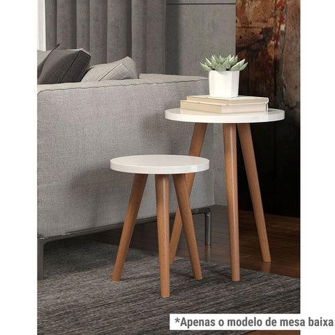 Mesinha de Canto Mesa Centro Lateral Decorativa Redonda Mdf 35cm Pés Madeira Branca