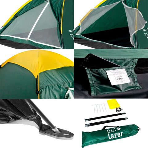 Barraca de Acampar Camping Iglu 2 Pessoas com Mosquiteiro Coluna D`Água 300mm Bel Fix Verde