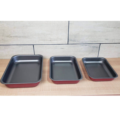 Kit 3 Assadeiras de Alumínio Antiaderentes 2,3L 3,3L e 4,6L Travessas MTA Vermelho Cereja