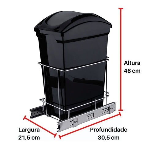 Lixeira de Cozinha 15L de Embutir com Corrediças Telescópicas Deslizantes Giosul Preto