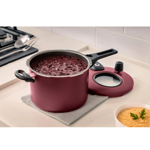 Panela de Pressão Alumínio Antiaderente com Visor de Vidro 4,5L MTA Vermelho Cereja