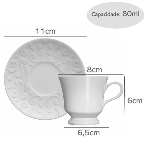 Xícara de Café com Pires 80ml Porcelana em Relevo Tassel Germer Branco