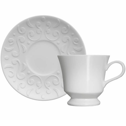 Conjunto 4 Xícaras de Café com Pires 80ml Porcelana em Relevo Tassel Germer Branco