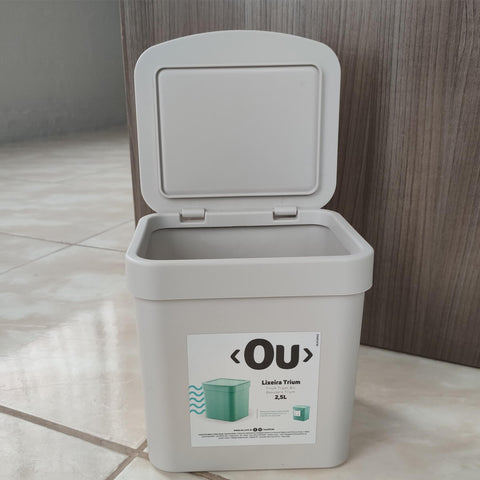 Kit Lixeira 2,5l e Organizador Pia Porta Detergente Esponja Sabão Trium Ou Branco