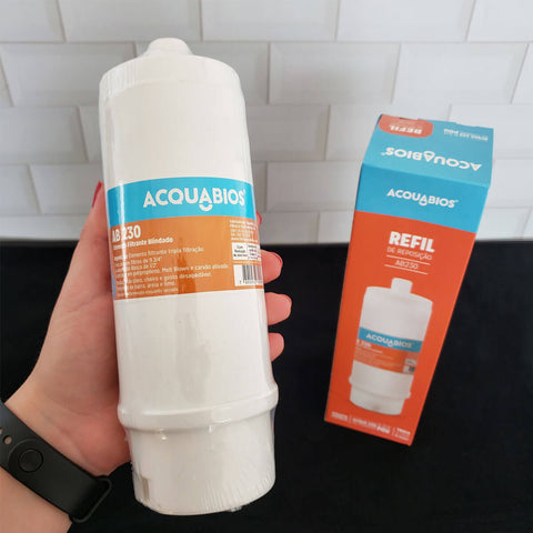 Refil AB230 de Reposição Filtro POU Acqua Tripla Filtração Carvão Ativo Acquabios 1/2'