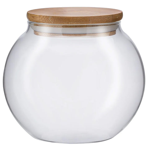 Pote Hermético Mantimentos Vidro 800ml Tampa de Bambu Baleiro Biscoito Temperos Yangzi