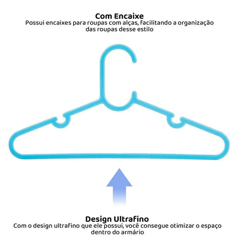 Kit 5 Cabides Infantil Roupas Infantis Bebe Criança com Encaixes Buba em Plástico Azul