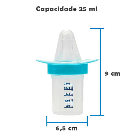 Chupeta Dosadora de Remédio 25ml com Mililitros Bico de Silicone e Tampa Buba Cores Sortidas