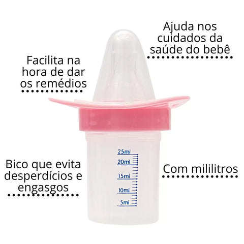 Chupeta Dosadora de Remédio 25ml com Mililitros Bico de Silicone e Tampa Buba Cores Sortidas