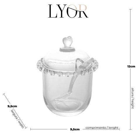 Açucareiro de Cristal 280ml de Coração Lyor com Colher Transparente