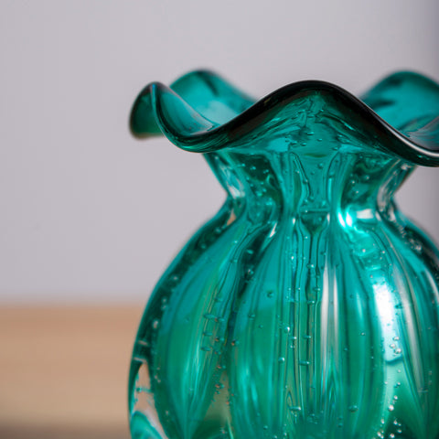Vaso Murano Decorativo Trouxinhas de Vidro 13x17cm Italy Lyor Translúcido Verde Esmeralda