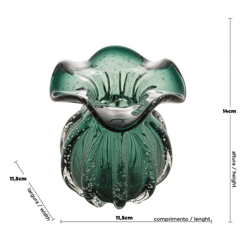Vaso Murano Decorativo Trouxinhas de Vidro 13x17cm Italy Lyor Translúcido Verde Esmeralda