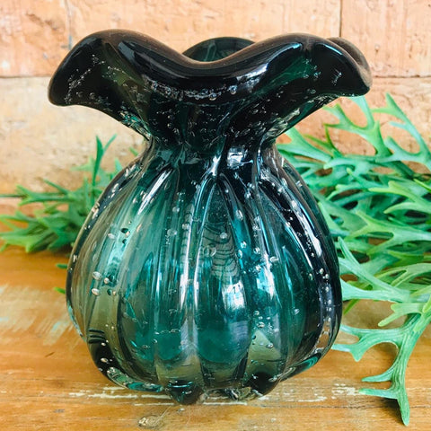Vaso Murano Decorativo Trouxinhas de Vidro 13x17cm Italy Lyor Translúcido Verde Esmeralda