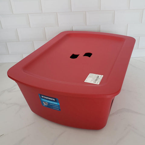 Cesto Organizador Caixa Plástica Grande com Tampa Empilhável Soprano Vermelho