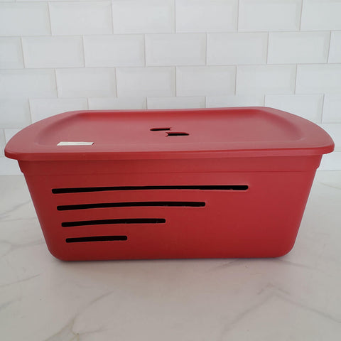 Cesto Organizador Caixa Plástica Grande com Tampa Empilhável Soprano Vermelho