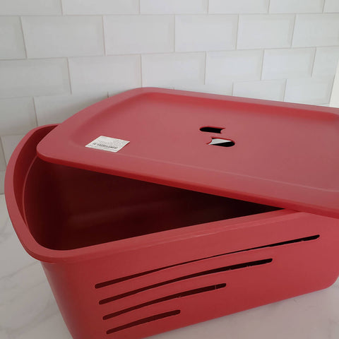 Cesto Organizador Caixa Plástica Grande com Tampa Empilhável Soprano Vermelho