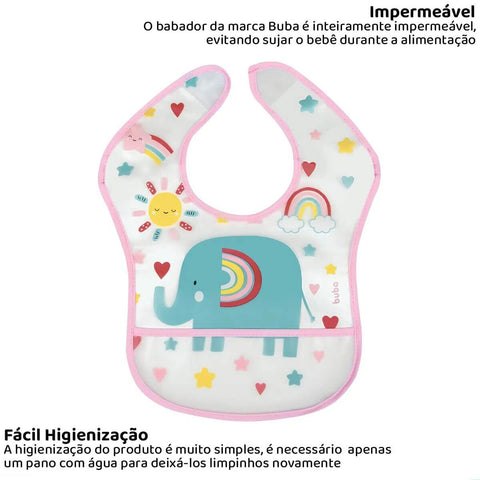 Babador Infantil Impermeável com Coletor Cata Migalhas Arco Íris Bebê Buba Rosa