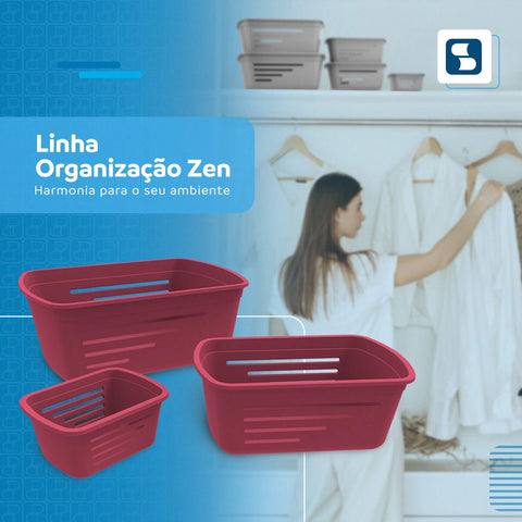 Cesto Organizador Multiuso Caixa Plástica Grande Encaixável Soprano Vermelho 