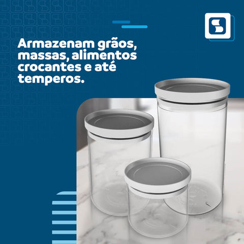 Pote Hermético de Plástico Soprano com Tampa 2,1 Litros Porta Mantimentos Preto