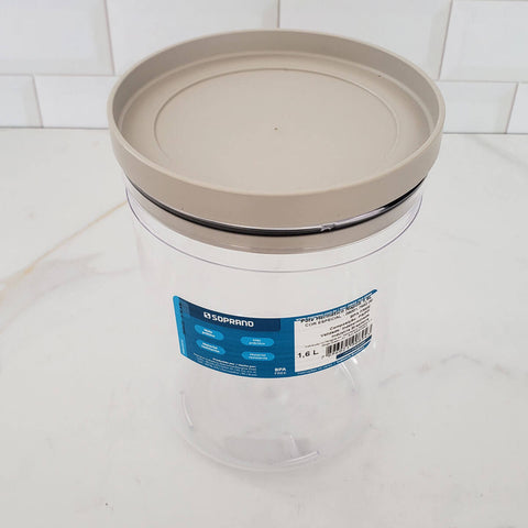 Pote Hermético Plástico Redondo com Tampa Para Biscoito Porta Mantimentos 1,6L Soprano Cinza
