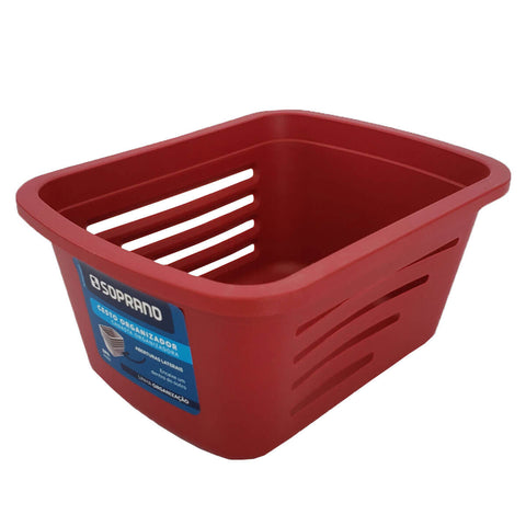Cesto Organizador Multiuso Caixa Plástica Pequena Empilhável Soprano Vermelho
