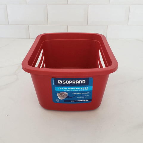Cesto Organizador Multiuso Caixa Plástica Pequena Empilhável Soprano Vermelho