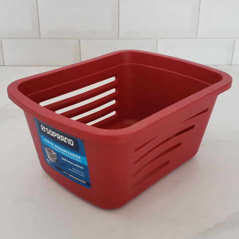 Cesto Organizador Multiuso Caixa Plástica Pequena Empilhável Soprano Vermelho
