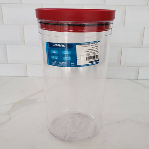 Pote Hermético Soprano Porta Mantimentos 2,1l Transparente Tampa Plástico Vermelho