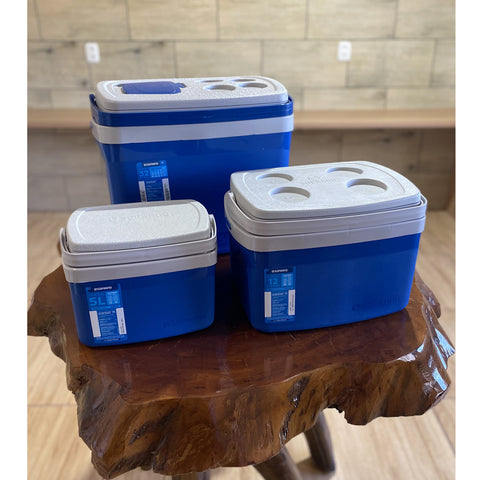 Conjunto 3 Caixas Térmicas 32L 12L e 5L com Alças de Mão Articuláveis Soprano Azul e Cinza