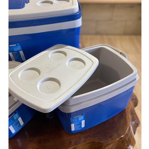 Conjunto 3 Caixas Térmicas 32L 12L e 5L com Alças de Mão Articuláveis Soprano Azul e Cinza